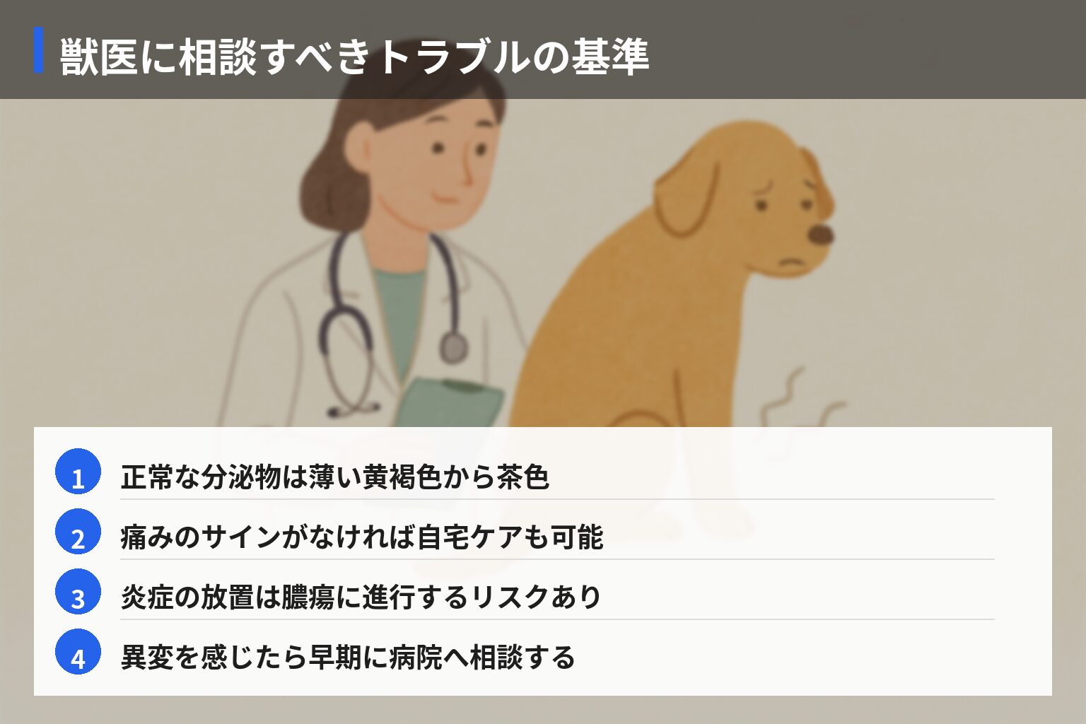 絶対に獣医に相談すべき肛門腺トラブルの基準の図解・説明イラスト